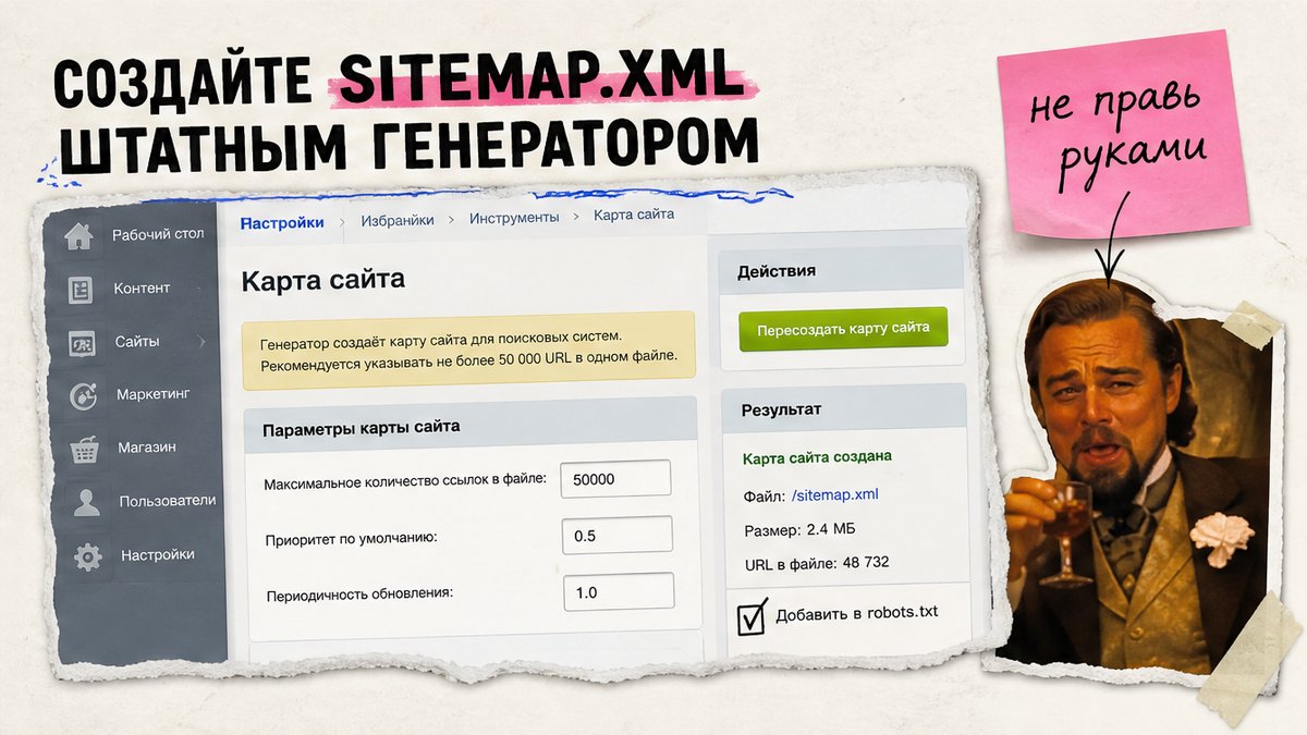 Генератор sitemap xml в админке 1С-Битрикс с опцией добавить в robots txt