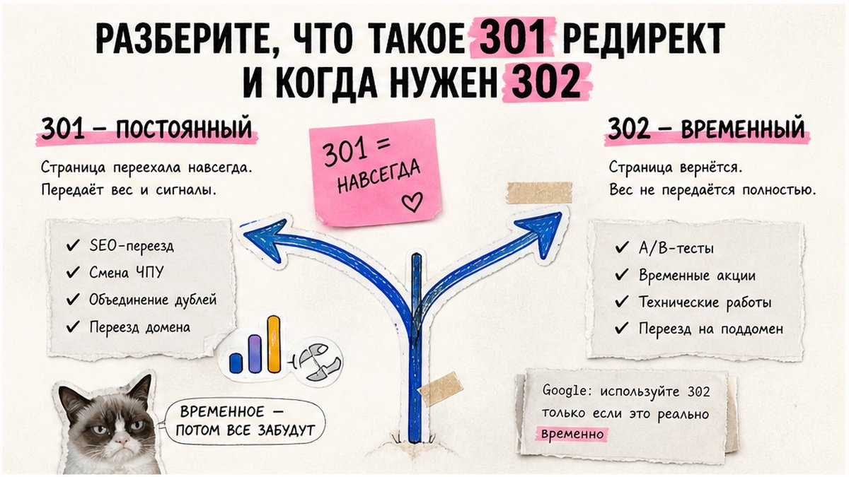 Сравнение 301 и 302 редиректа: когда постоянный, когда временный