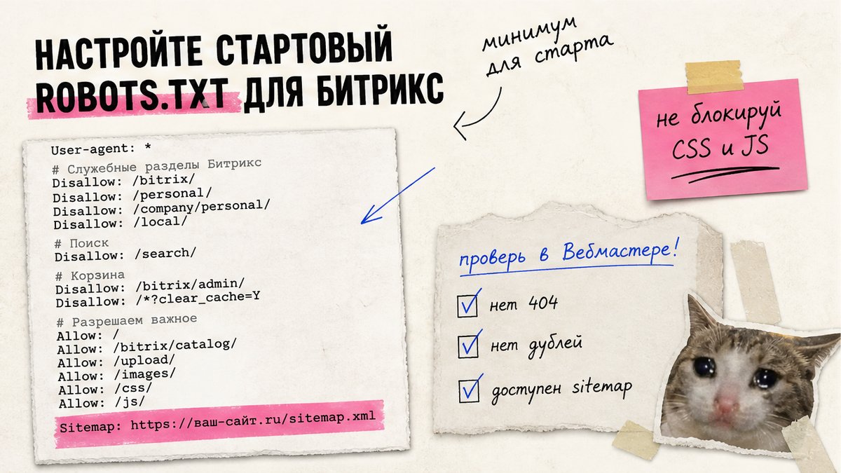 Шаблон Disallow и Allow для robots txt на 1С-Битрикс