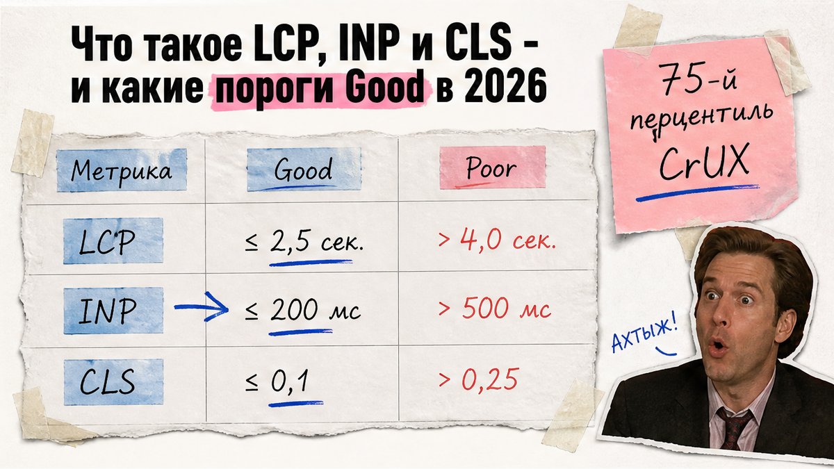 Таблица порогов LCP, INP и CLS: Good и Poor на 2026