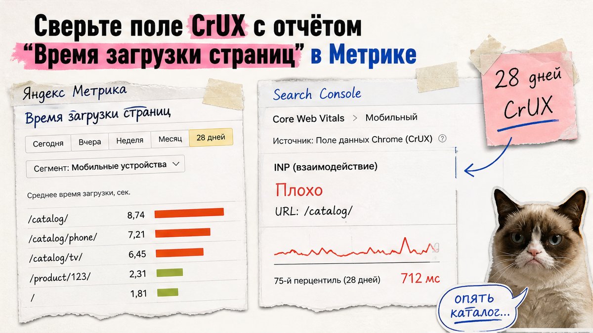 Скрин Метрики и CrUX: сверка полевых данных по шаблонам