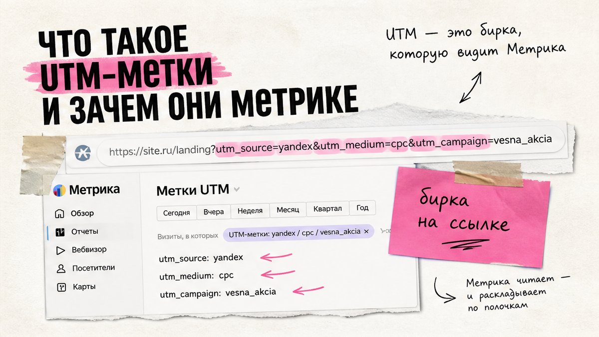 Скриншот: UTM-параметры в URL и как Метрика читает метки